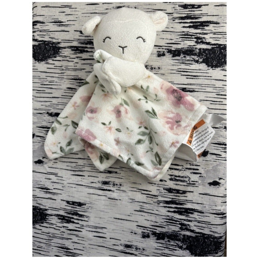 Modern‎ Moments Gerber White Sheep Lovey Security Baby Blanket Pink Floral Plush